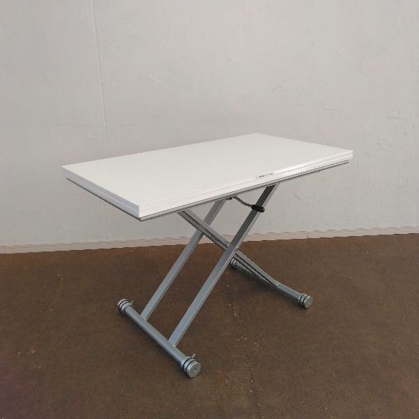 【中古】 昇降テーブル ダイニングテーブル ローテーブル デスク 伸長式 ガス圧昇降 折りたたみ可能 昇降テーブル　昇降式テーブル ダイニング テーブル 脚 高さ調節 伸縮 ローテーブル リ