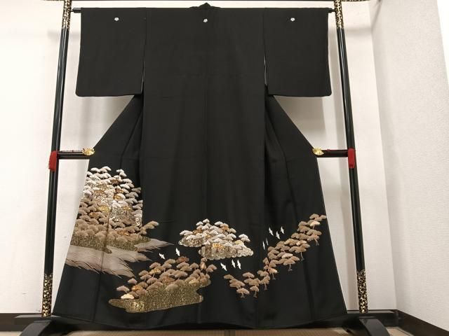 平和屋着物□豪華黒留袖 駒刺繍 飛鳥浜松 金彩 正絹 逸品