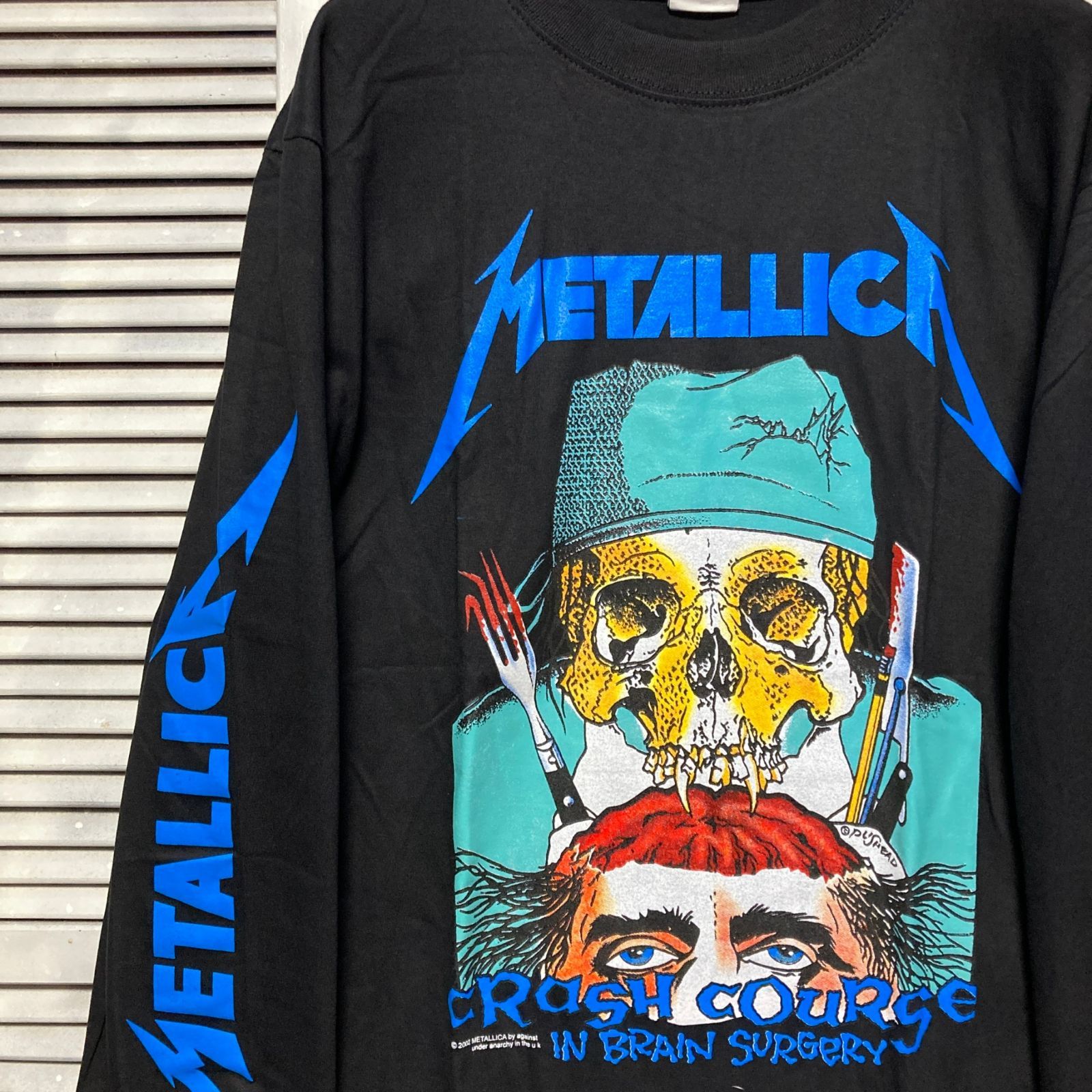 メタリカ METALLICA 黒 長袖 Tシャツ ロンT バンド ロングスリーブ デザイン 袖 両面 プリント 派手 奇抜 古着 ビンテージ vintage ロック パンク メタル ヒップホップ ラッパー アーティスト 7部袖 カットソー