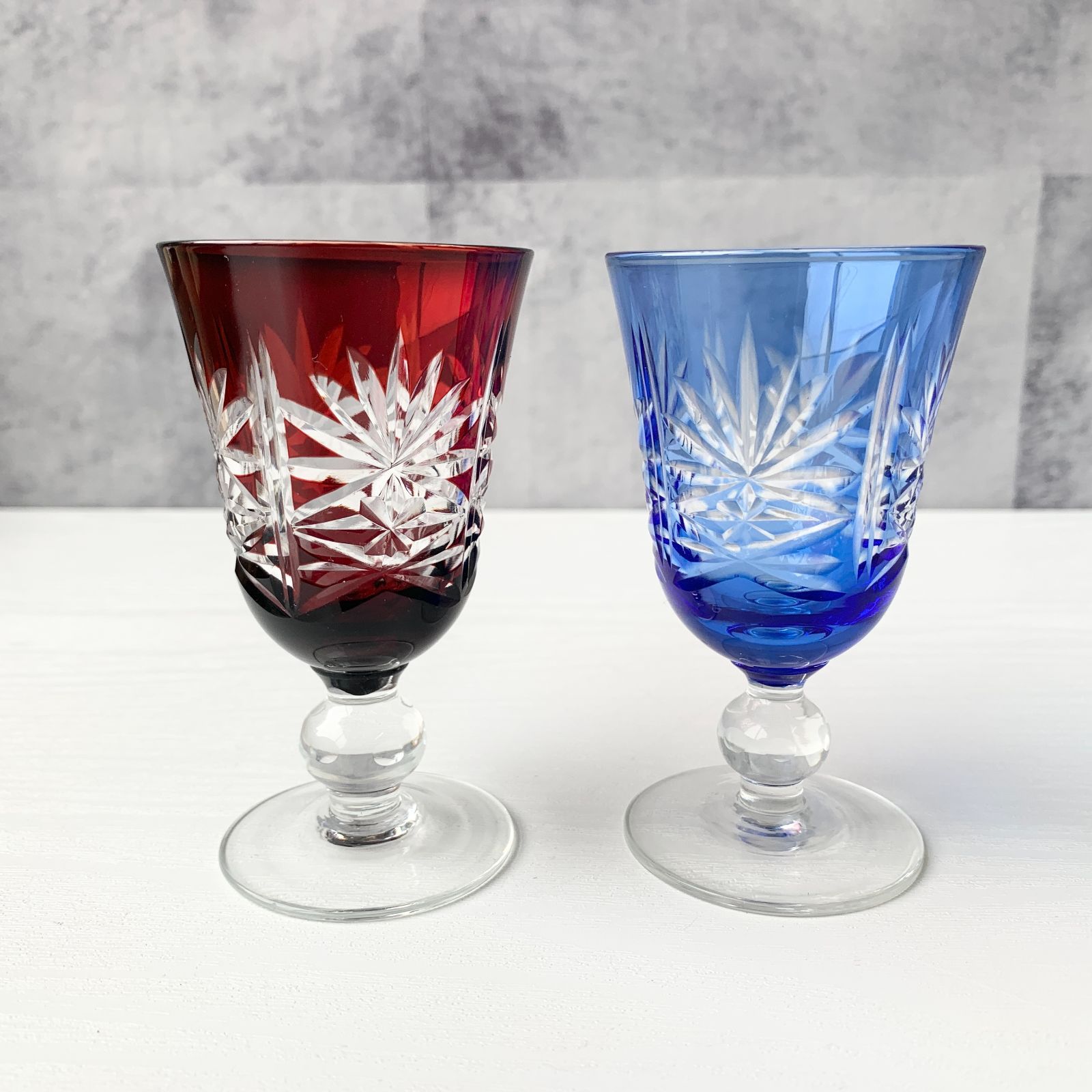 手作り切子グラス ワイングラス 切子 グラス ワイングラスペア 赤青  