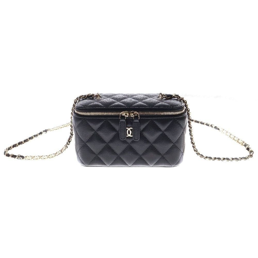 CHANEL シャネル バニティバッグ チェーンショルダーバッグ ブラック レザー キャビアスキン ゴールド金具