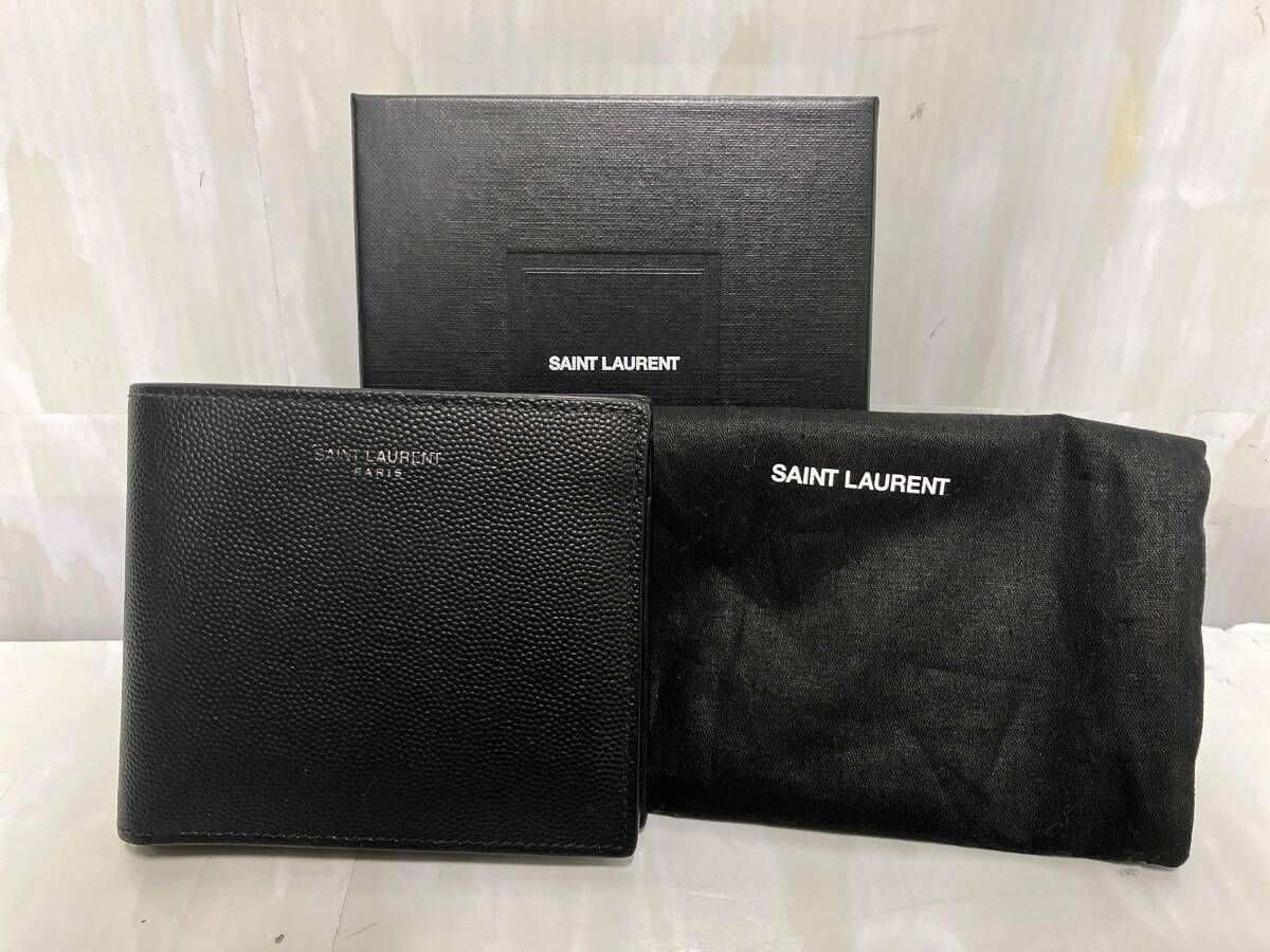 美品✨サンローラン　折り財布　クロコ　ブラック　札入れ　箱保存袋 美品 サンローラン フラグメントケース 財布 型押し クロコ 小銭