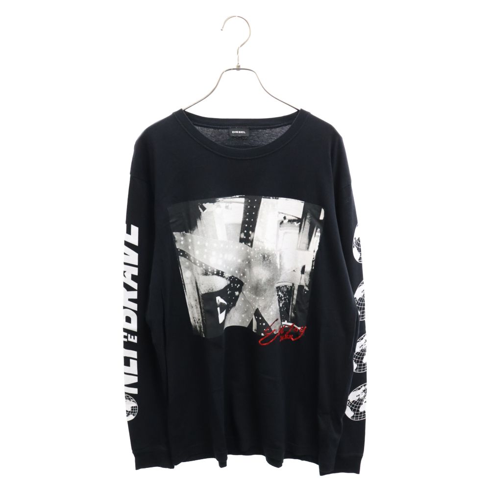 DIESEL (ディーゼル) フォトプリントロングスリーブ長袖Tシャツ ブラック