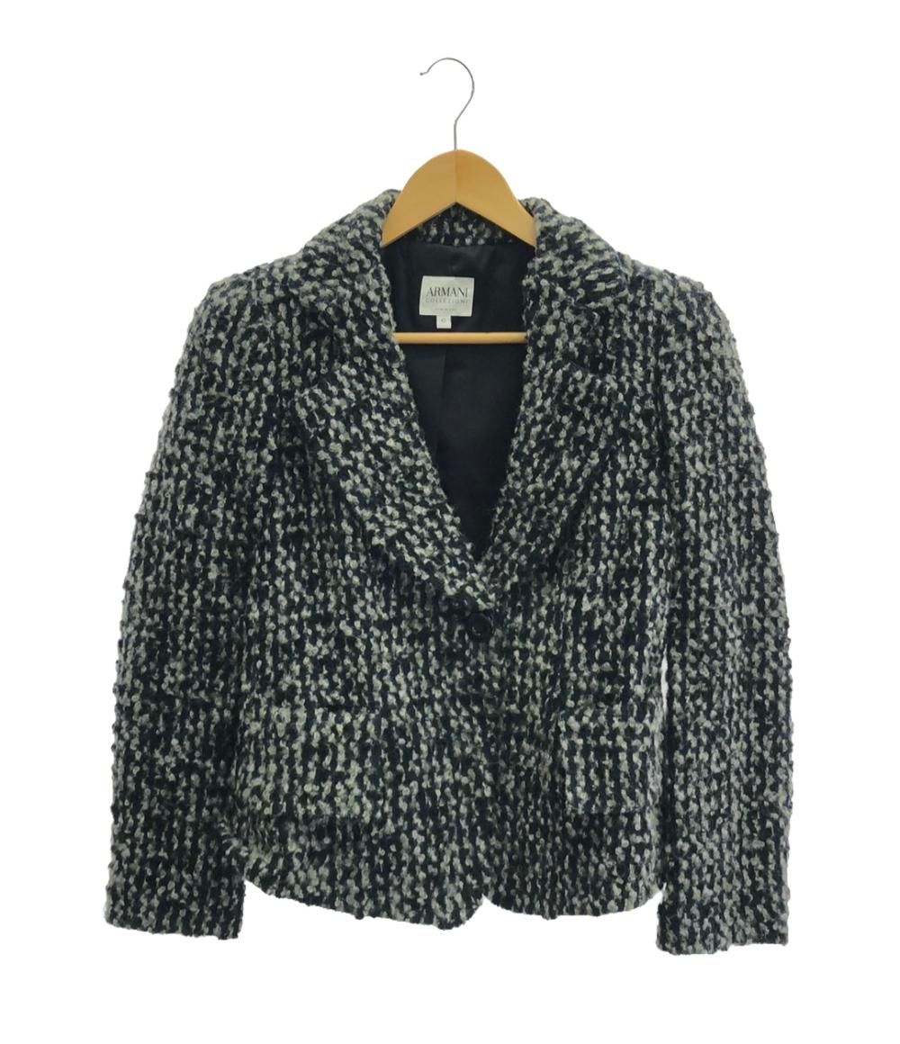 美品アルマーニコレツィオーネツィードジャケット丸襟42黒ベージュ日本M～ML 美品アルマーニコレツィオーネツィードジャケット丸襟42黒ベージュ日本M～L