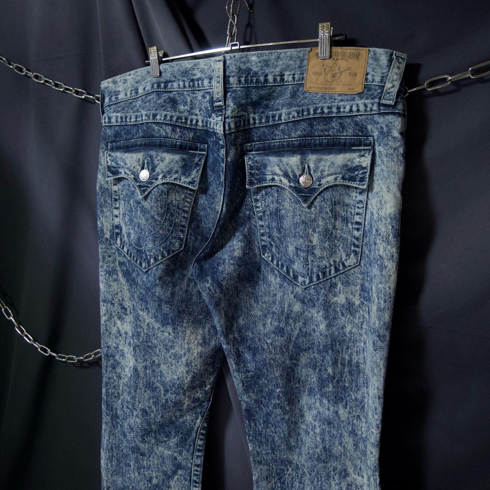 True Religion W42 Chemical Wash Bleach Embroidery Baggy