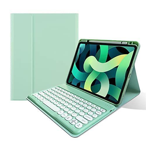 iPad Mini6 キーボードケース 丸型キー Pencil 2 充電対応 アイパッド iPad mini 第6世代 Bluetooth キーボード カバー マグネット 分離式 多角度調整 可愛い 学生 ビジネス (iPadMini6， ミント)