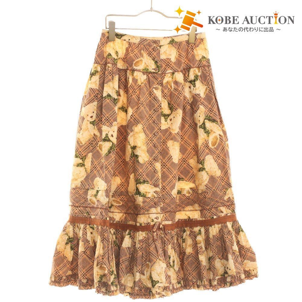 ピンクハウス スカート ボトムス くま チェック 裾フリル ロング レディース ブラウン系