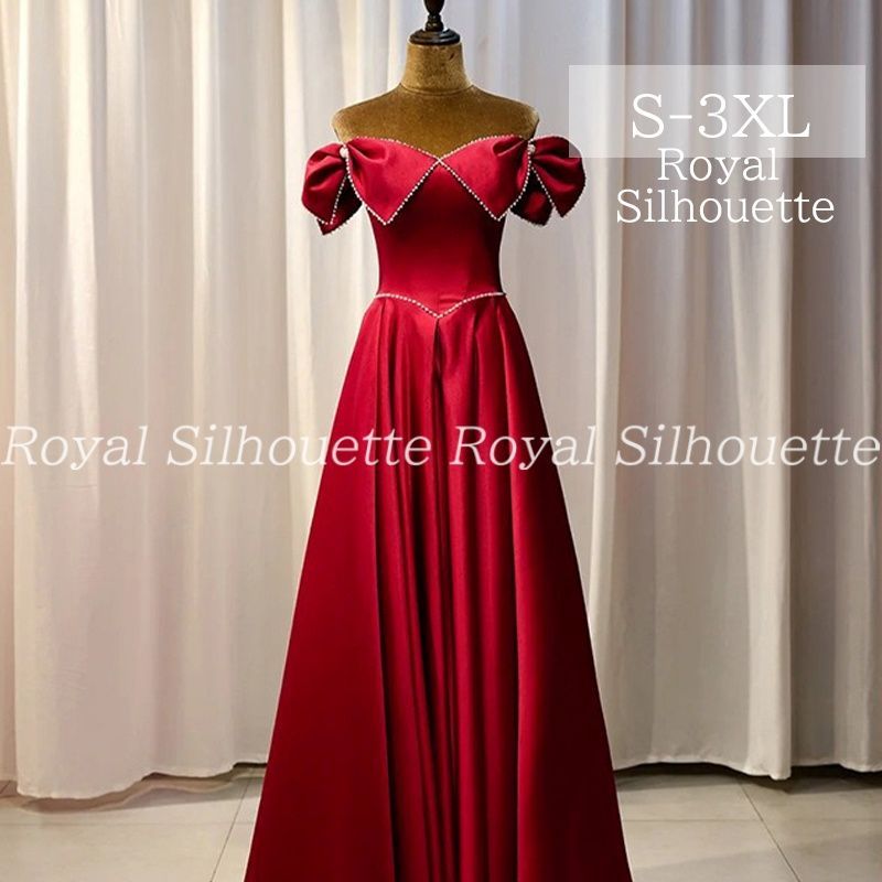 ナイトドレス パーティー ドレス レッド 赤 結婚式 オフショルダー 大きいサイズ ドレス 謝恩会 XS S M L XL LL 2XL XXL 3XL XXXL パーティー 姫系 発表会 披露宴 プリンセス ロング丈 フェミニン