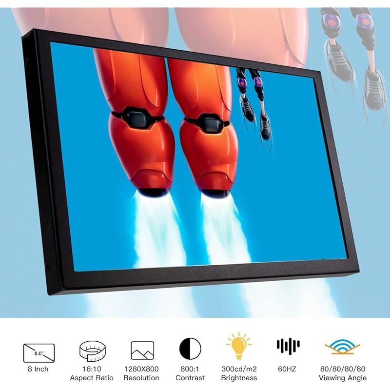 ELECROW 8インチ モバイルモニター 非タッチ液晶ディスプレイ 解像度 USB給電 HDMI対応 Raspberry Pi ノートPC Jetson Nano ゲーム機対応