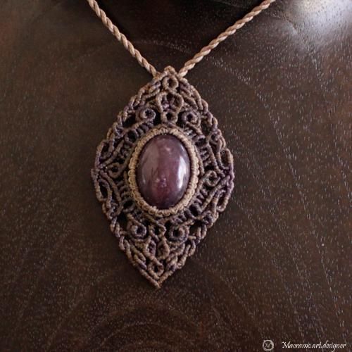 レピドライト＆ペリドットのマクラメ編みネックレス ペンダント 天然石