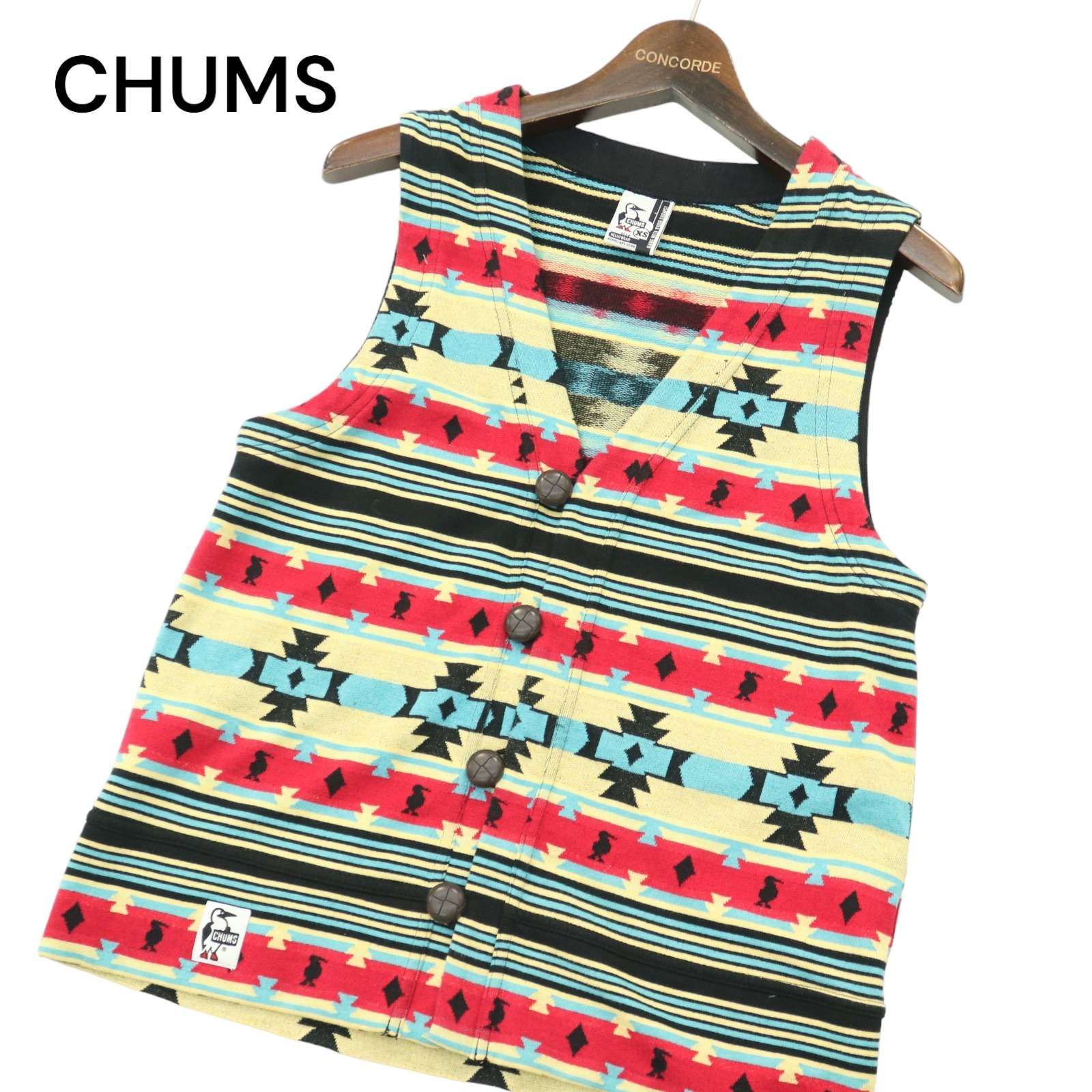 美品☆ CHUMS チャムス 通年 ブービーバード ネイティブ ボーダー☆ V