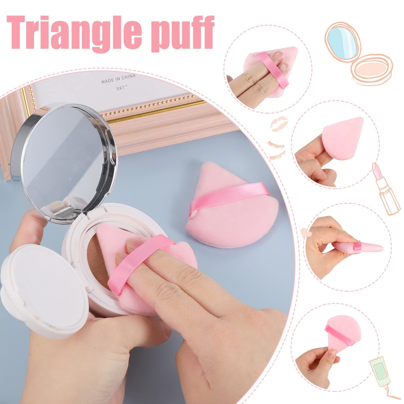ピンク三角形メイクスポンジ4個セットパフファンデ