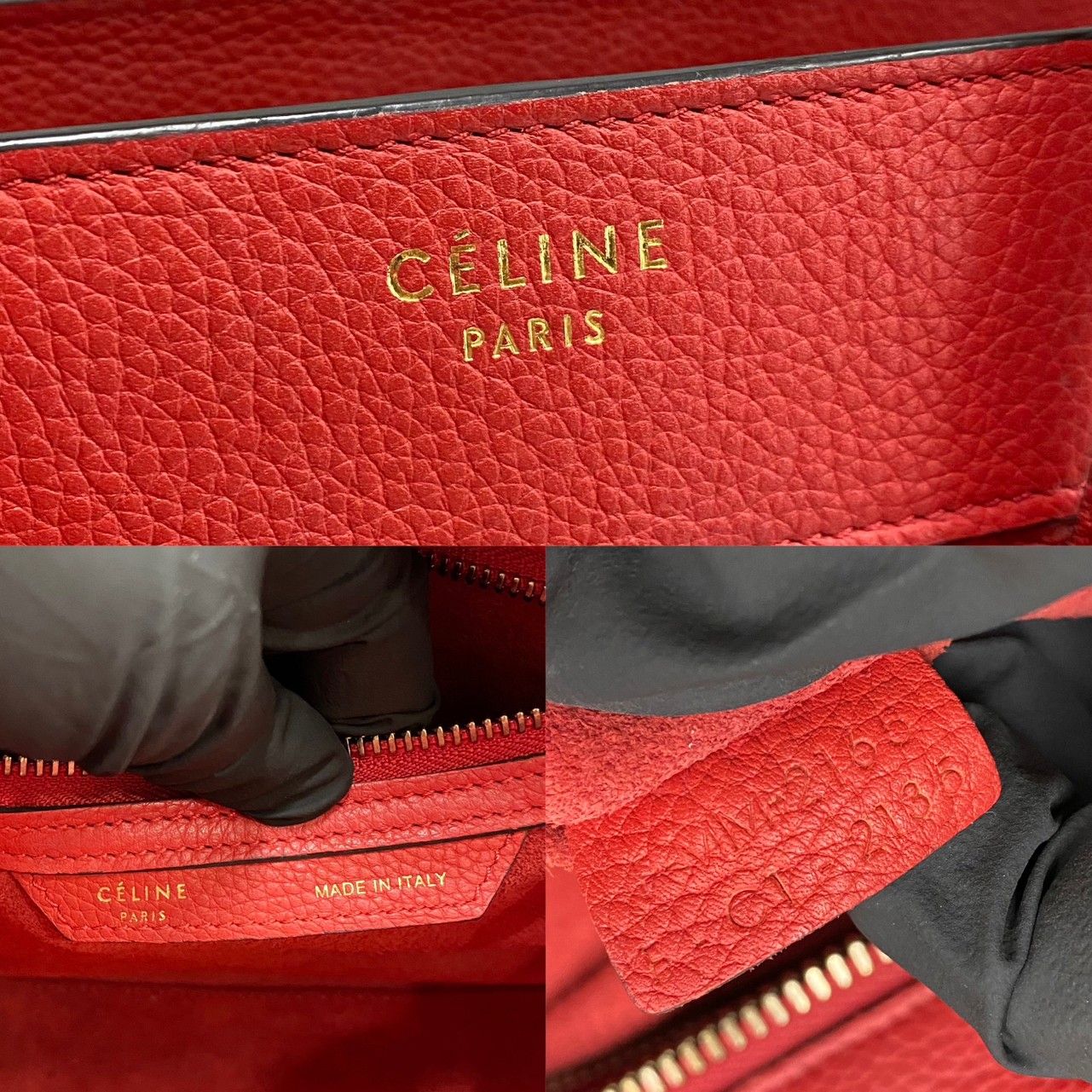 ほぼ未使用 希少品 保存袋付 CELINE セリーヌ ラゲージ マイクロ ロゴ レザー 本革 ハンドバッグ トートバッグ レッド 赤 32233