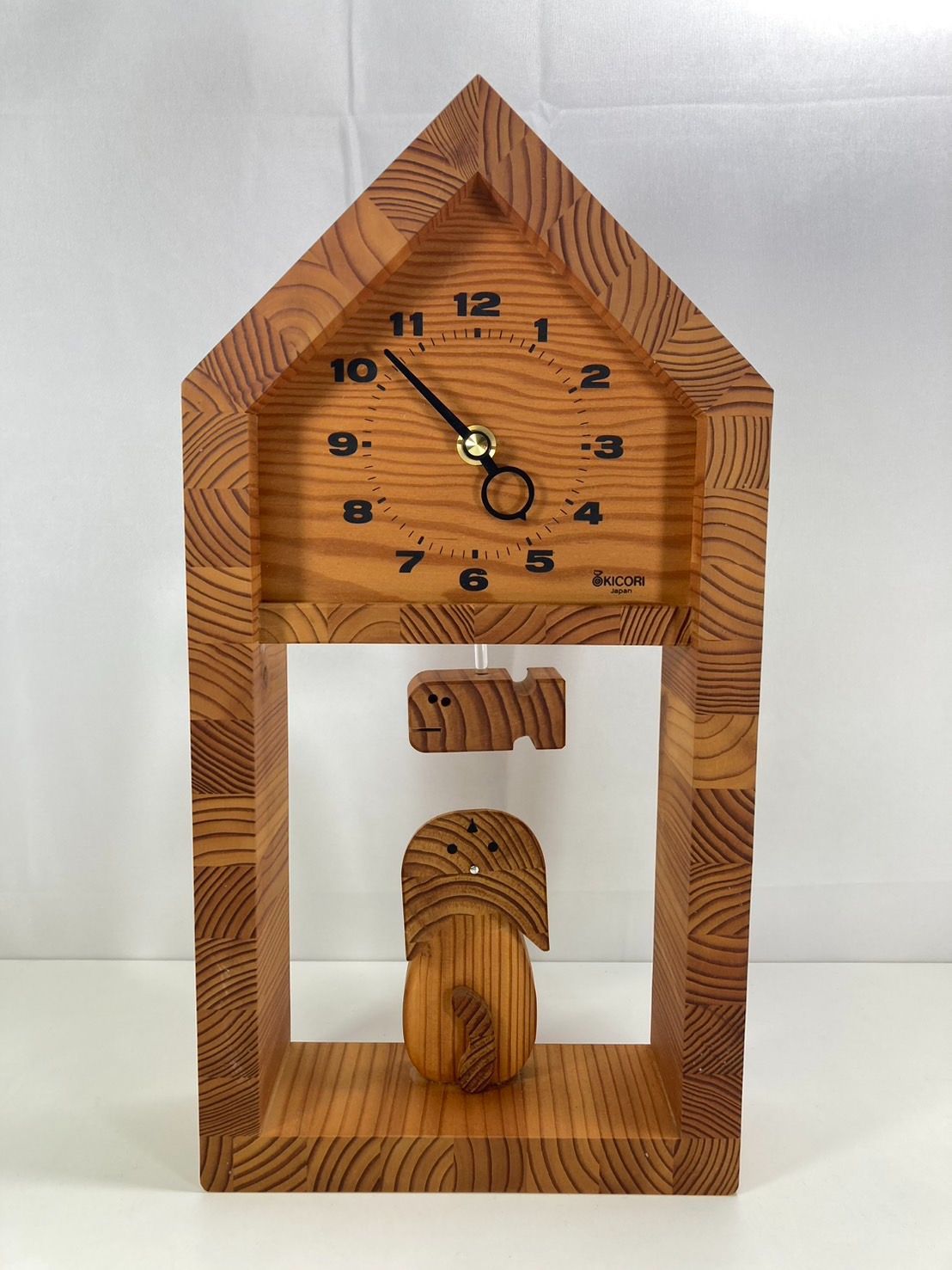 キコリ・デザイン研究所 魚を釣るネコの時計 振り子時計 木の時計 KICORI