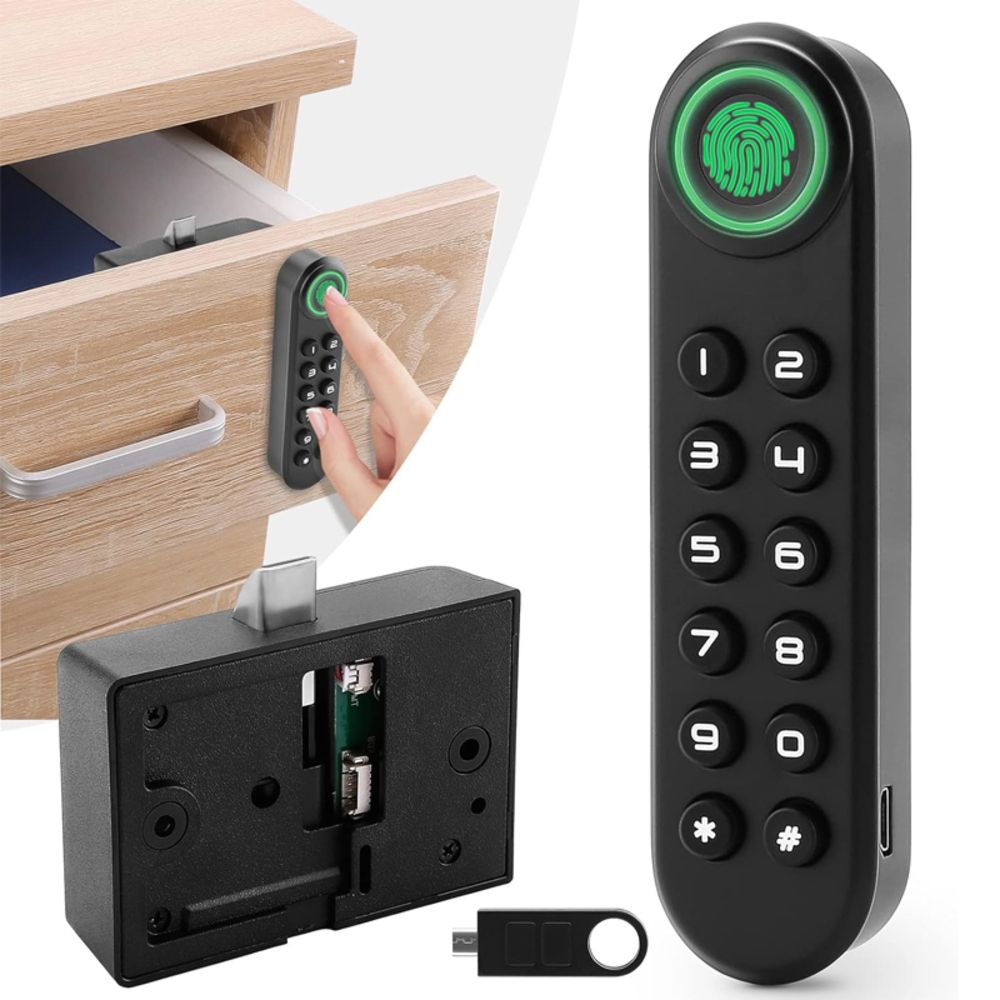後付け キャビネット 指紋認証 引き出し セキュリティ USBキー タンス スマートロック 解錠 暗証番号 P_0