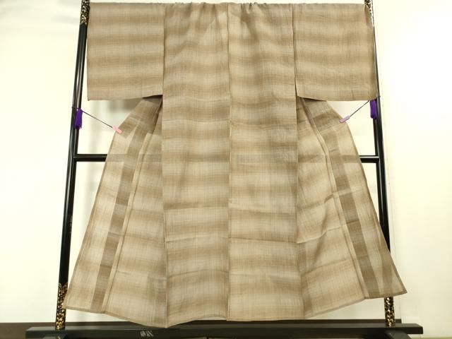 平和屋着物□極上 夏物 男性 本場小千谷ちぢみ キングサイズ 麻 色無地  