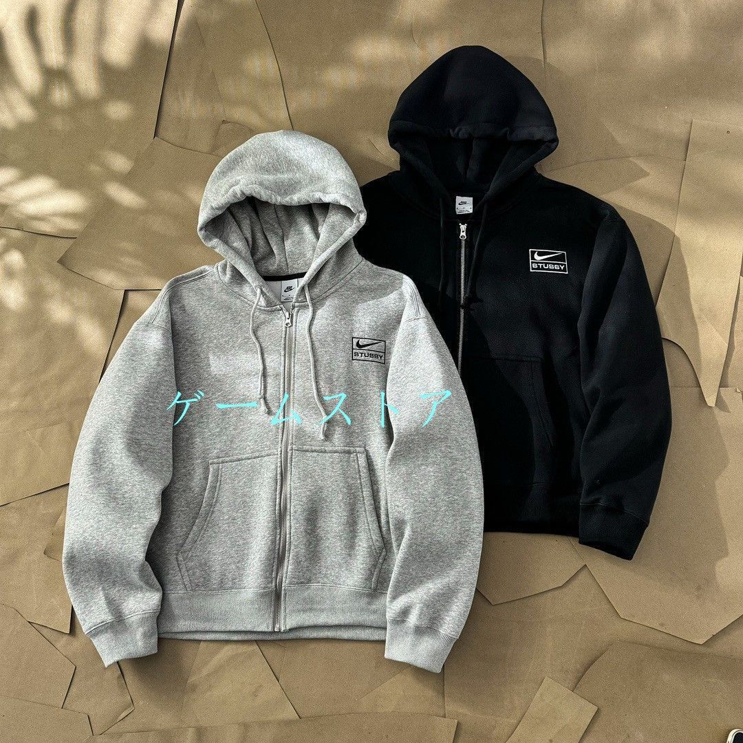 新品未使用 stussy * nike 刺繍  ブラック、グレー メンズ fw23 フード コート パーカー