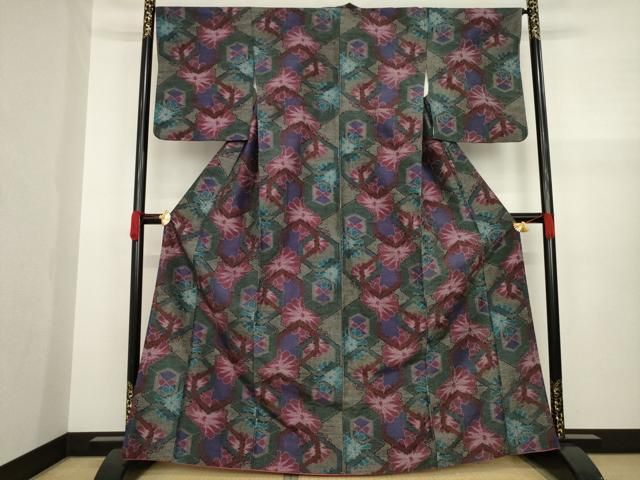 平和屋着物●上質な紬　亀甲花文　正絹　逸品　AAAZ4792ck 平和屋着物○上質な紬 亀甲花文 正絹 逸品 AAAZ4792ck