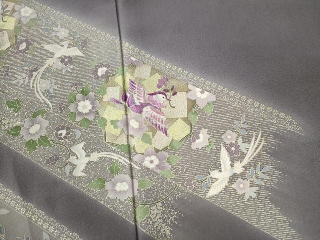 平和屋着物○訪問着 作家物 刺繍 貝紫 鳳凰花鳥文 暈し染め 金彩