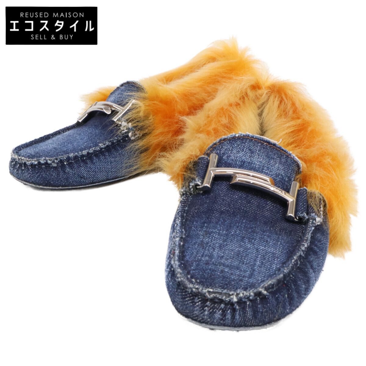 新品♡トッズ ダブルT デニム ファー ゴンミーニ ドライビングシューズ 40 TOD'S トッズ デニム/ファー ダブルT ゴンミーニ ドライビング