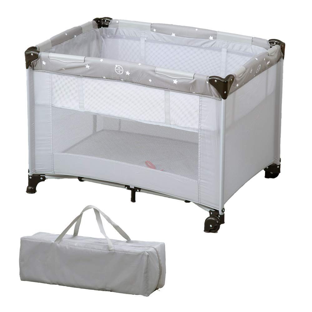 数量 1 x 100x72x70センチメートル 88-1168 0か月~ グレー お昼寝マット キャリーバッグ付 ストッパー付キャスター ベビーサークル 安心 折りたたみ ベビー プレイヤード アイリスプラザ