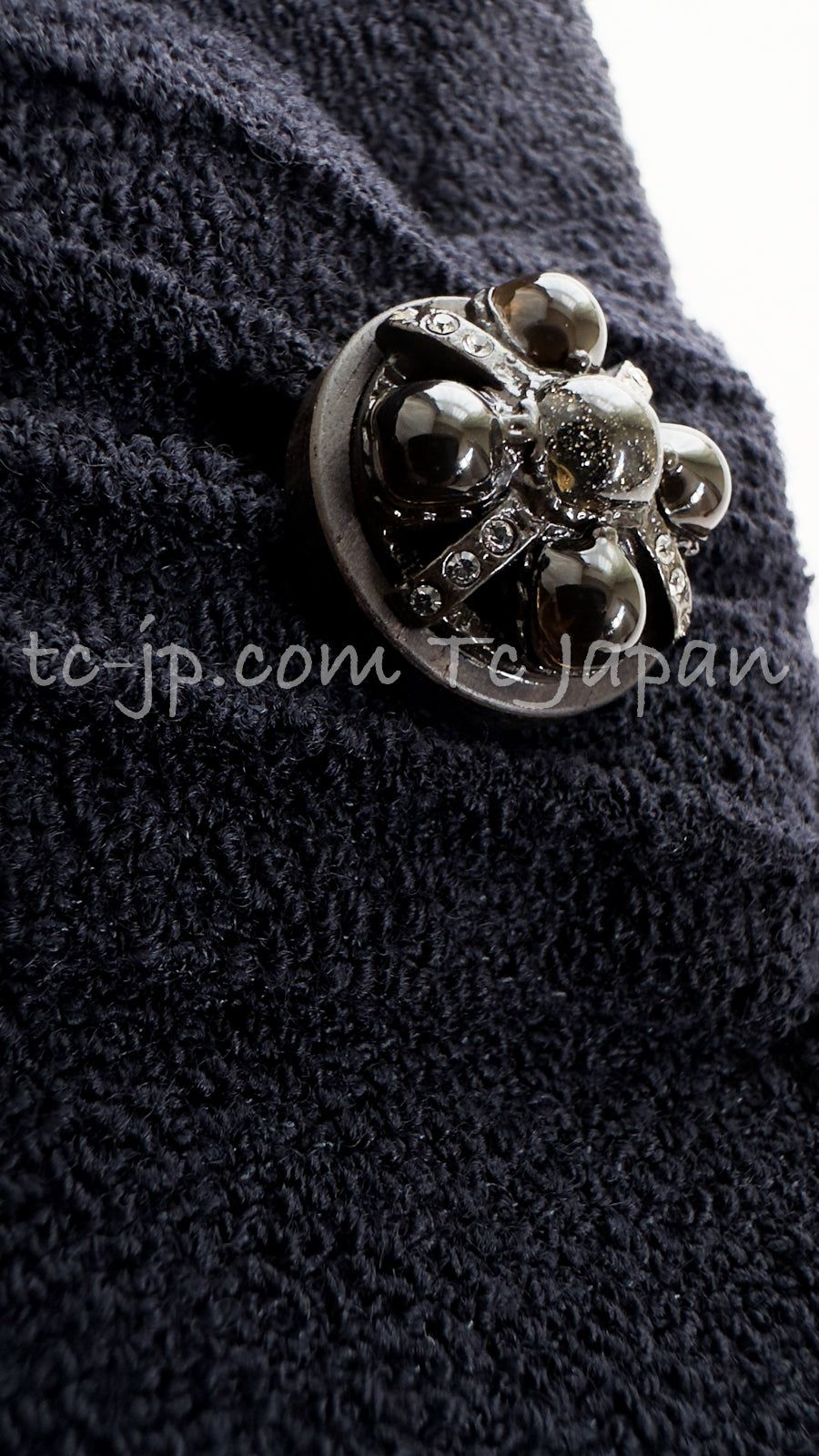 シャネル ワンピース CHANEL 66万 ダークネイビー グリポワ装飾 ウール  