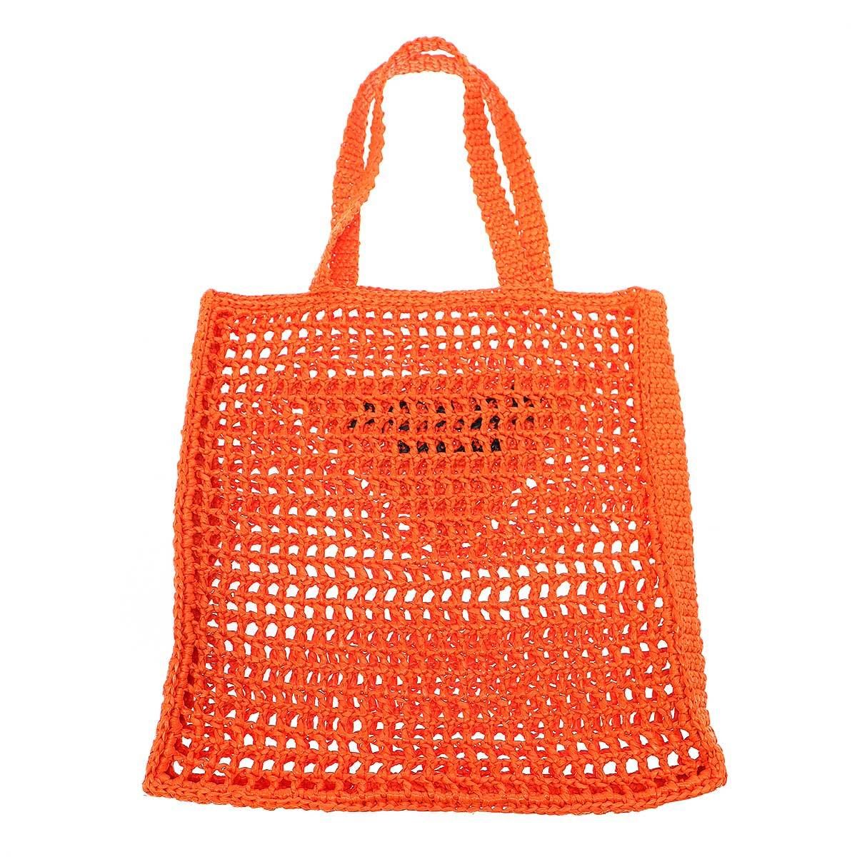 PRADA プラダ クロシェ ラフィアトートバッグ オレンジ - メルカリ