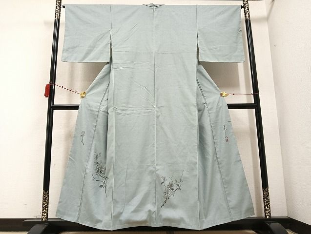 平和屋着物○友禅作家の巨匠 浅井青仁 色留訪問着 紬地 手描き 枝花文