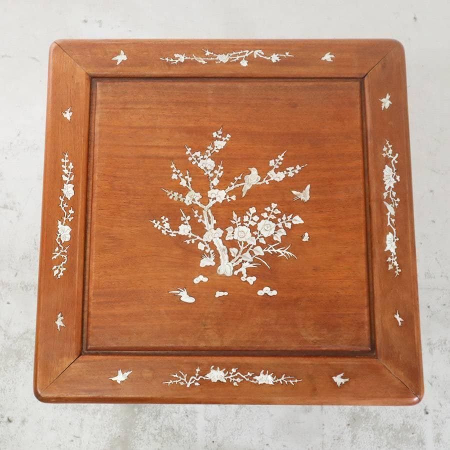 唐木家具 花梨無垢 象嵌細工 サイドテーブル 飾り台 棚板付き 高さ64cm MM12644 245h07 MARWIL-DEMENAGEMENTS_CH