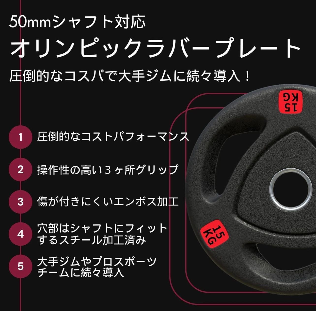 楽天市場】【業務用】オリンピックプレート 15kg 2枚組 径50mm ラバー