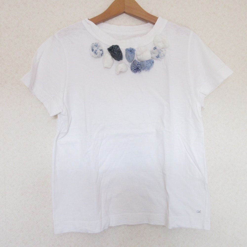 良品 45R フォーティーファイブアール フラワーモチーフ 半袖 クルーネック Tシャツ カットソー 3 ホワイト レディース 古着 中古 良品 45R フォーティーファイブアール フラワーモチーフ 半袖