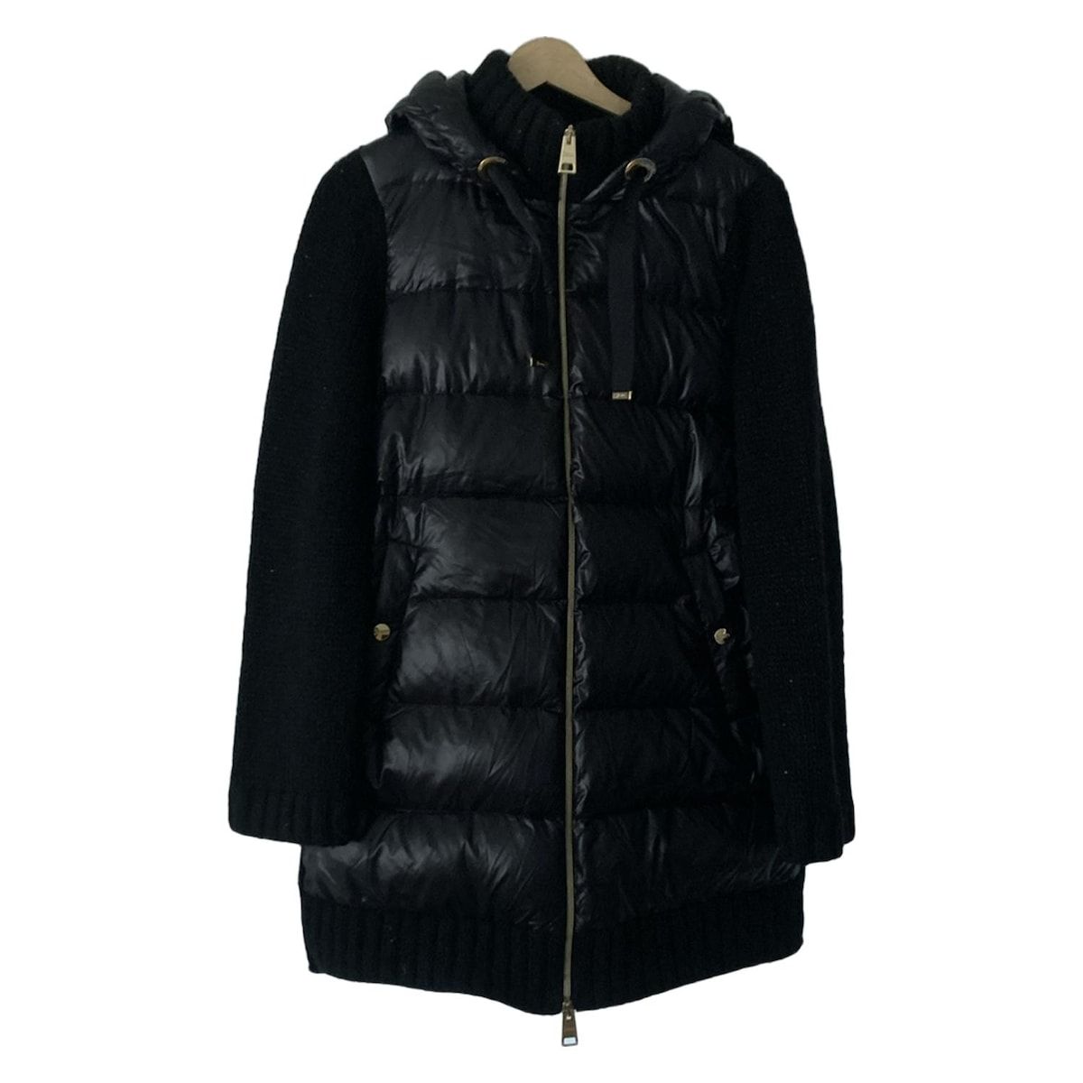 HERNO ヘルノ ダウンコート サイズ42 M レディース - 黒 長袖|一部ニット切替|スパンコール|Resort|秋|冬