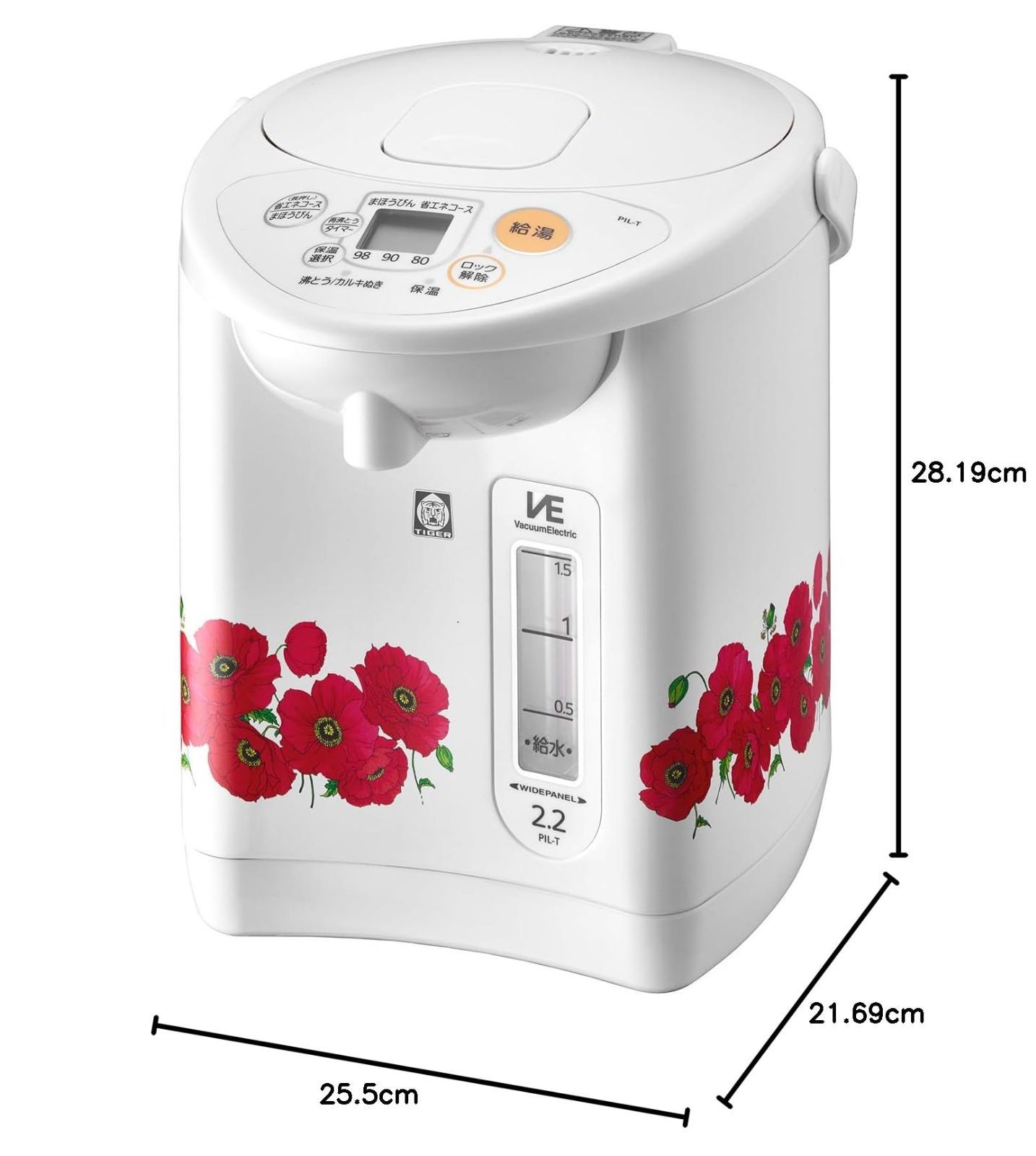 WEB 100周年記念モデル 2.15L 復刻 電気ポット レトロ柄 VE ポピー タイガー魔法瓶 TIGER PIL-T220WF