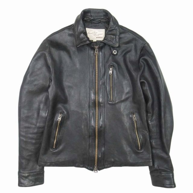 17aw アヴィレックス AVIREX SHEEP RIDERS JACKET シープスキン ライダースジャケット 羊革 革ジャン ブルゾン M 黒 ブラック 6171075| S57|メンズ