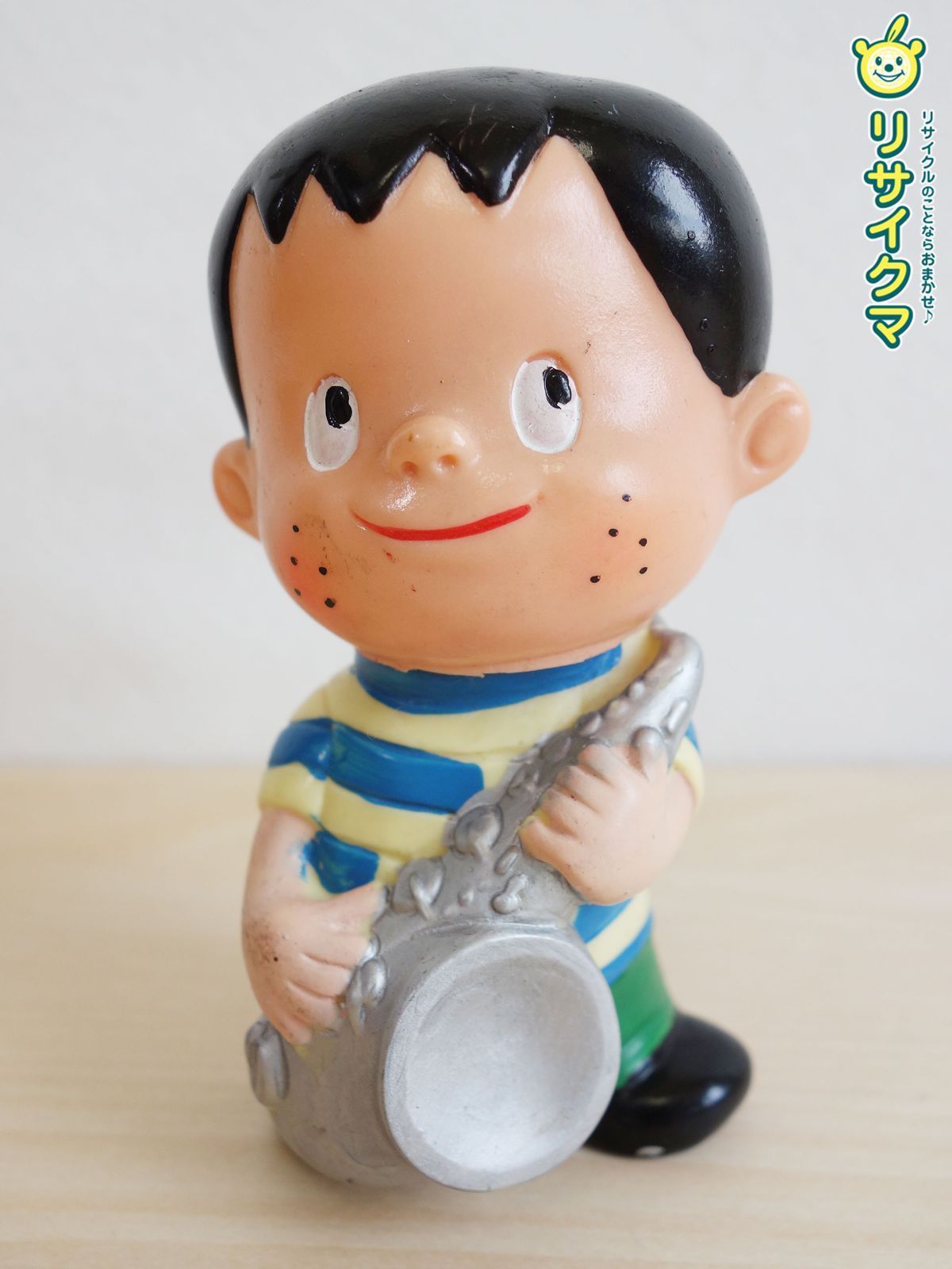 M▽ソフビ 人形 おもちゃ 当時物 東洋信託銀行 プラス君 バンド サックス 貯金箱