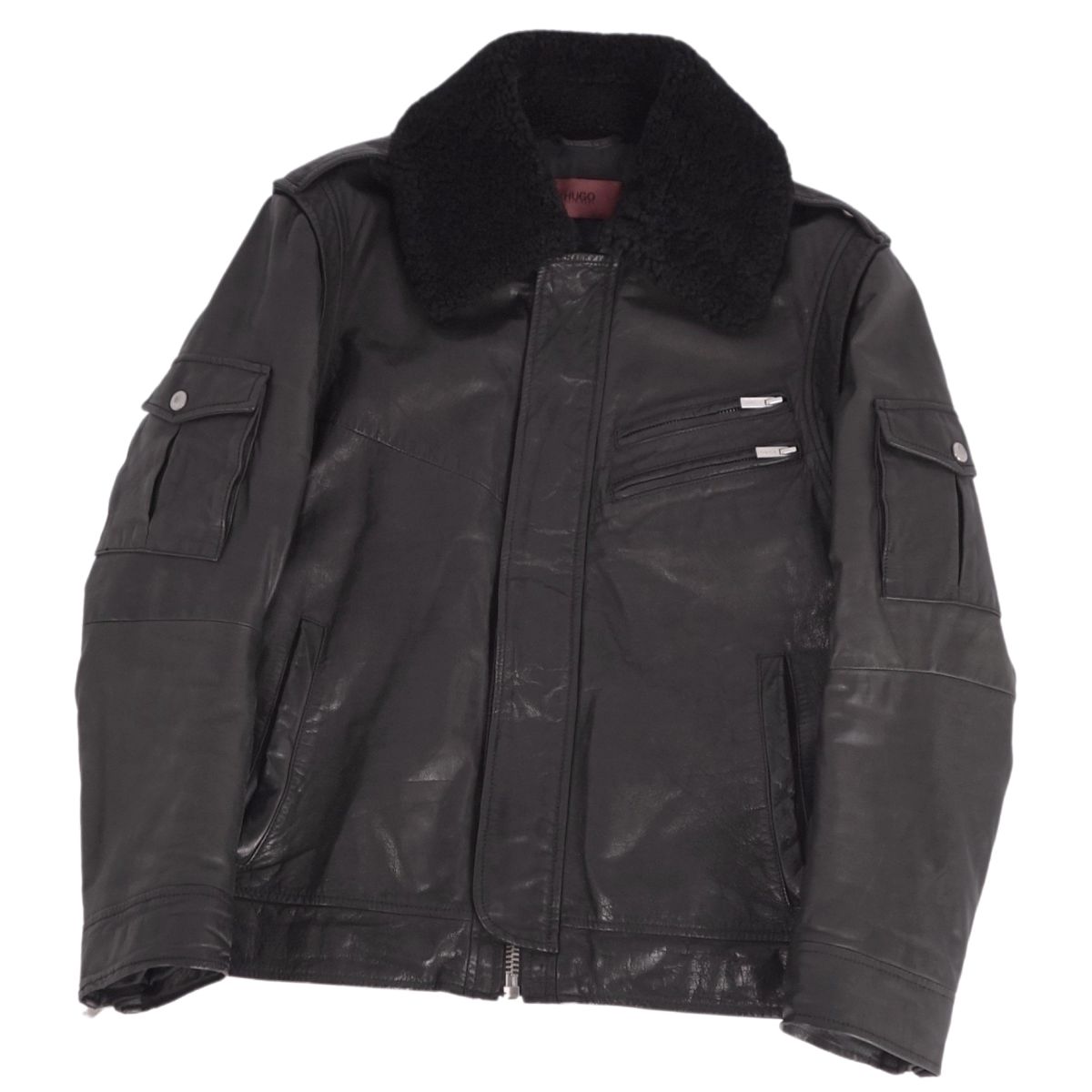 ヒューゴボス　HUGO BOSS ムートンジャケット　毛皮　レザージャケット 美品 ヒューゴボス HUGO BOSS ジャケット レザージャケット 襟ムートン