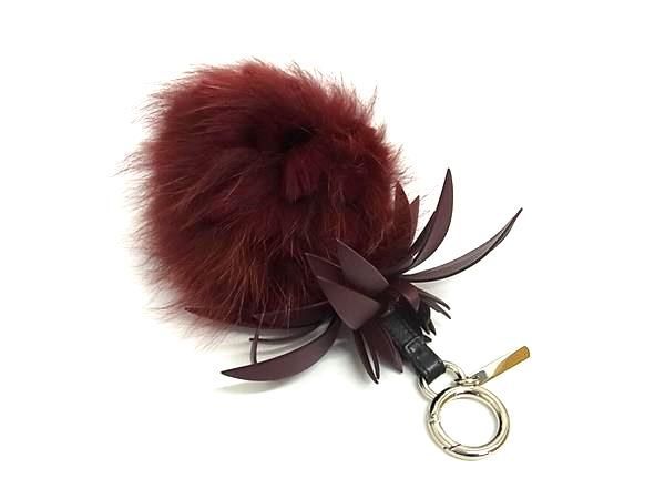 FENDI - ■新品同様■ FENDI フェンディ  ポンポンチャーム ファー×レザー  キーホルダー キーリング バッグチャーム ボルドー系 AS7456 □新品同様□ FENDI フェンディ ポンポンチャーム ファー×レザー