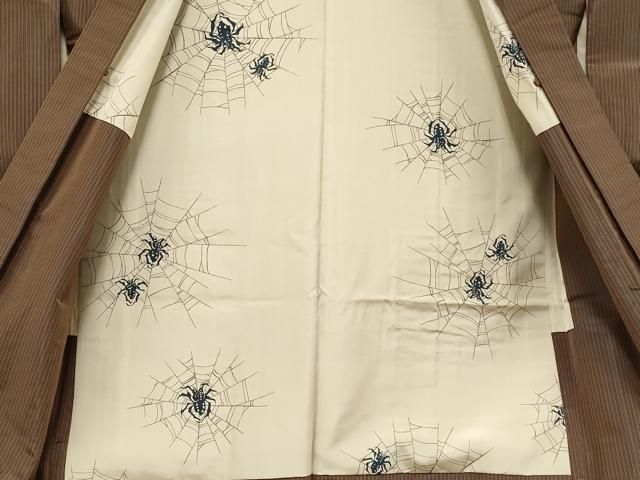 平和屋着物□極上 長羽織 ロング丈 紬 縞 羽裏：蜘蛛 逸品 CYAA2515s5