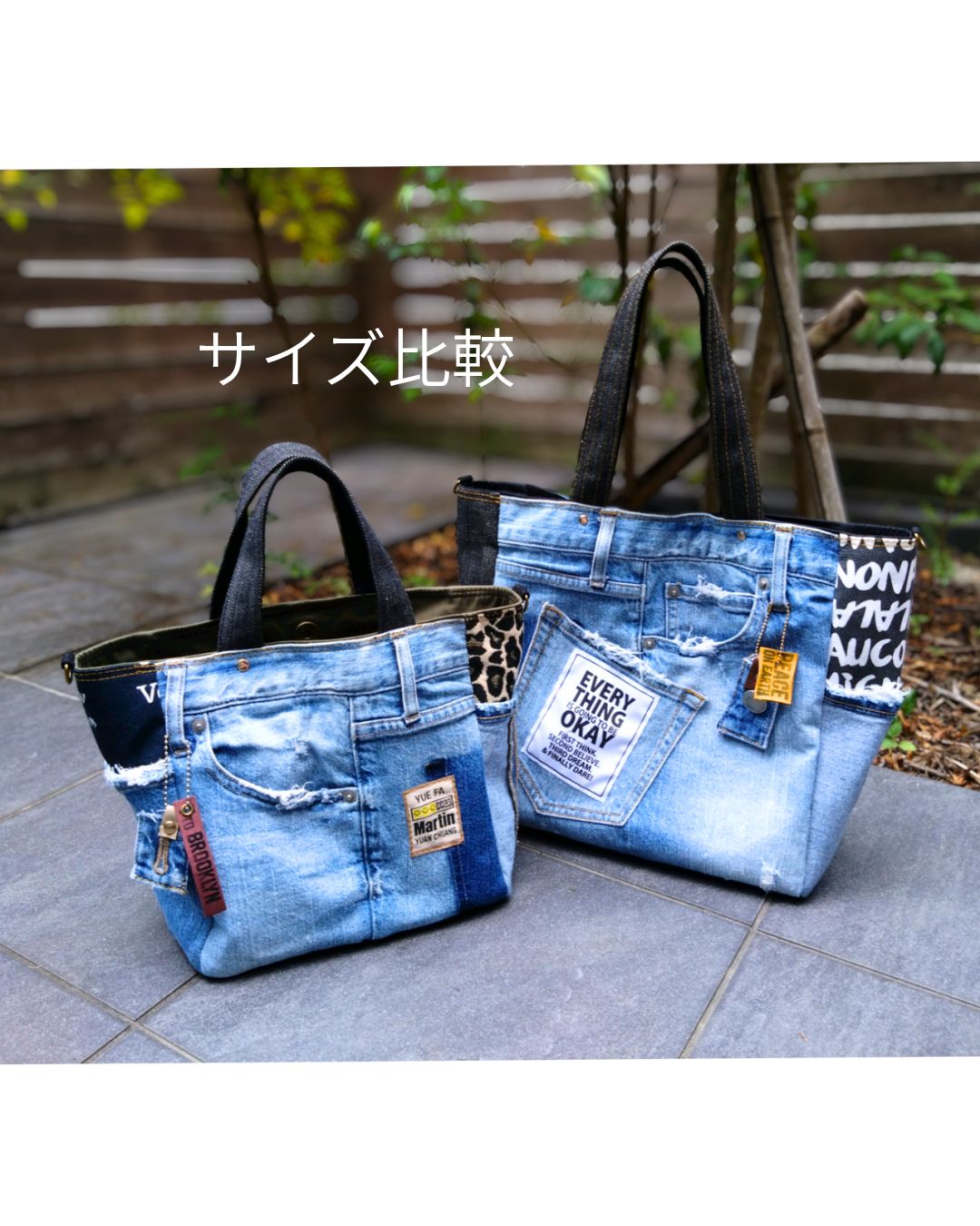 №750【DENIM✖️サイドポケットBIGsize ToteBAG⚮̈🩷】ダメージ