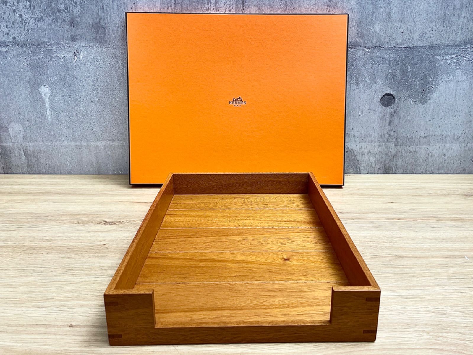 C-11250 HERMES エルメス レタートレイ トレー 木製 レザー インテリア