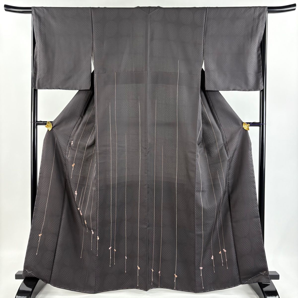 訪問着 身丈162cm 裄丈66.5cm M 袷 地紋 霞 ぼかし 薄茶色 正絹 美品 名品 中古 訪問着 身丈164.5cm 裄丈66cm M 袷 瓢箪 地紋 刺繍 黒灰 正絹