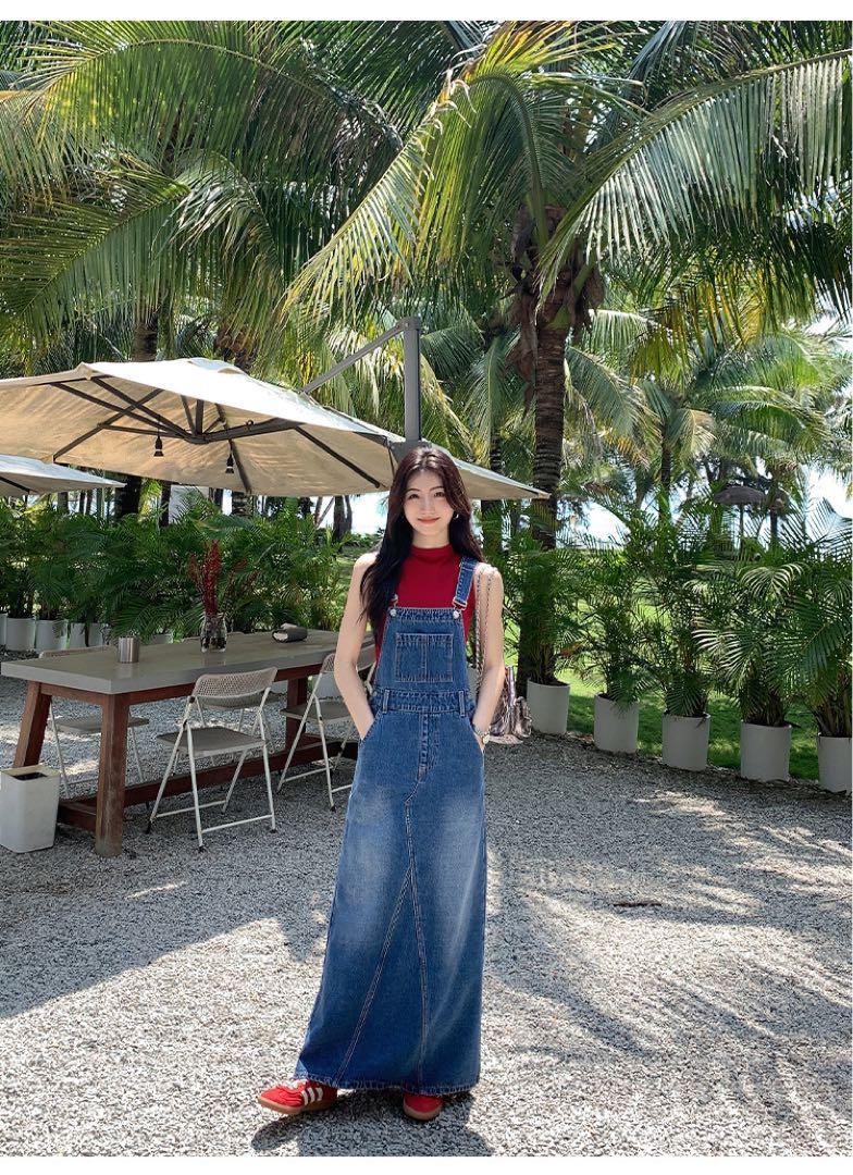 デニムオーバーオールワンピ 春のリゾート女子会用ドレス