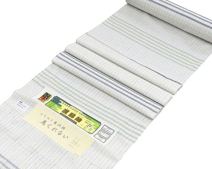 紬 正絹 伝統工芸品 置賜紬 渡源織物謹製 米沢絣 横段 縦縞 反物 着物 未仕立 d2028