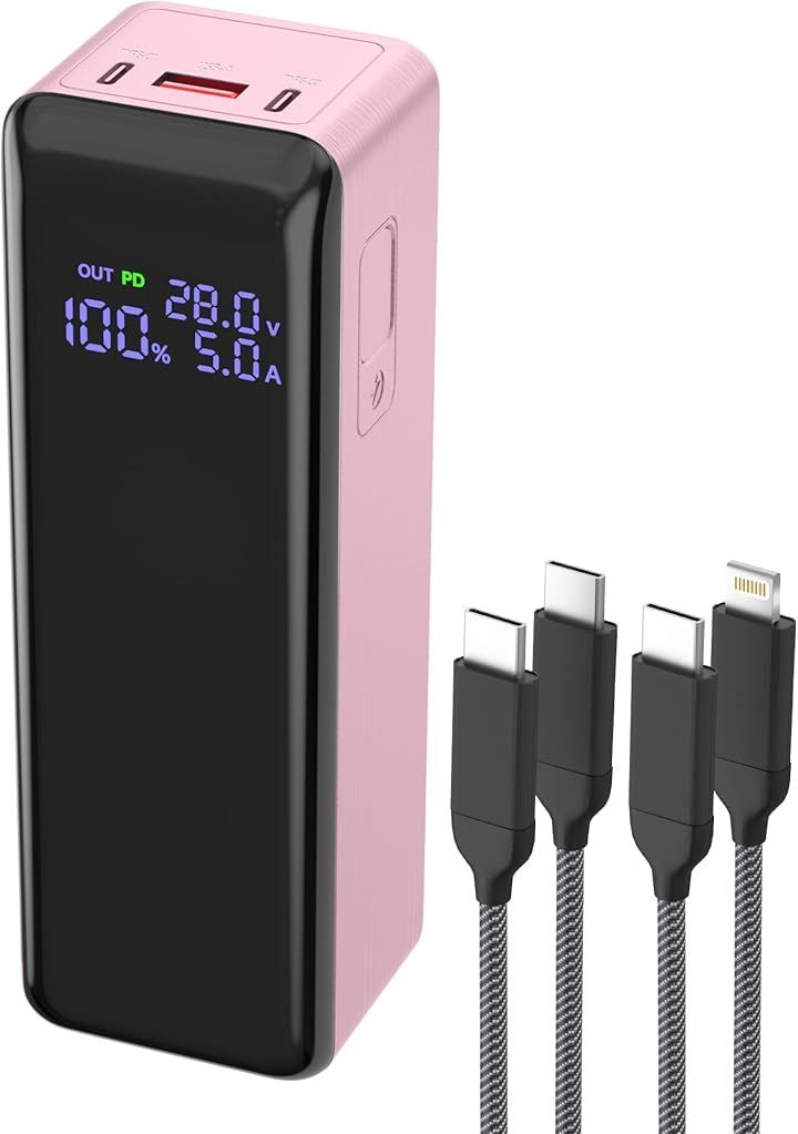 Raydyn モバイルバッテリー 40000mAh 双路140W高出力 PD3.1急速充電3ポート USB-Cx2 USB-Ax1 パススルー機能 低電流モード搭載 100W Type-Cケーブル付 PSE技術基準適合 ピンク Medium