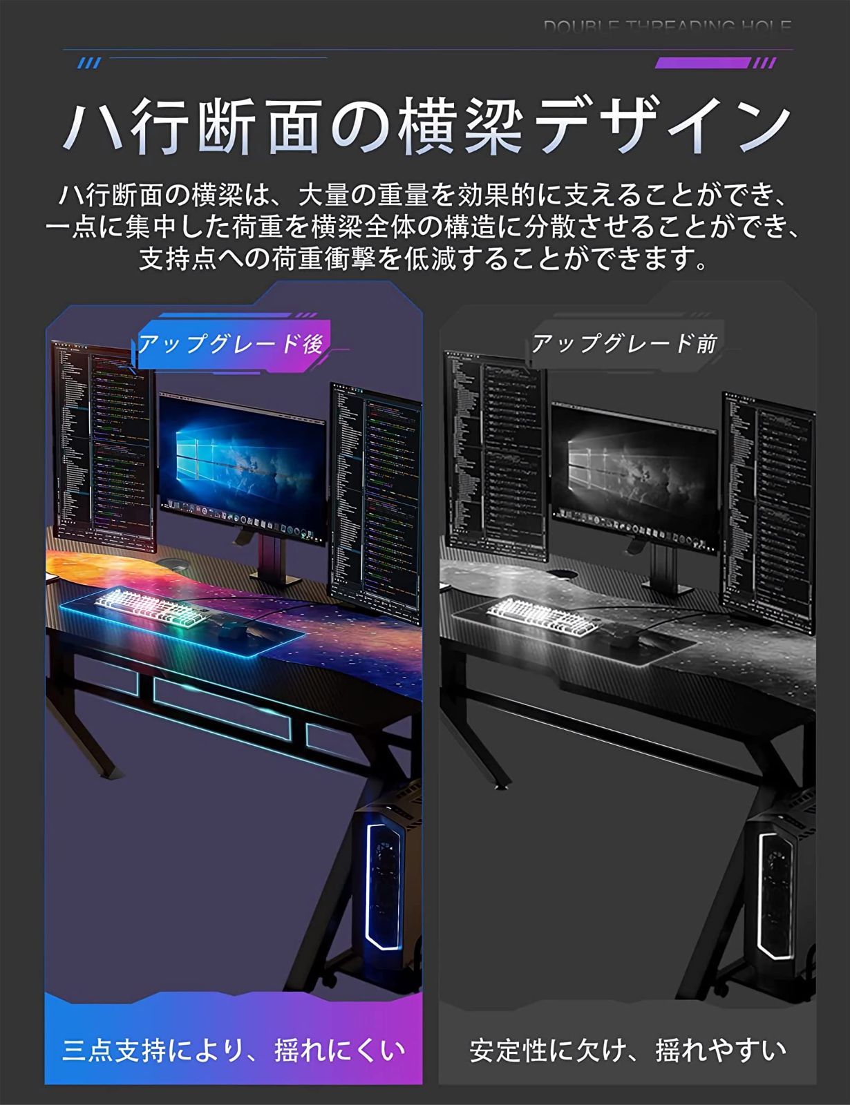 双方向ケーブル穴付き パソコンデスク