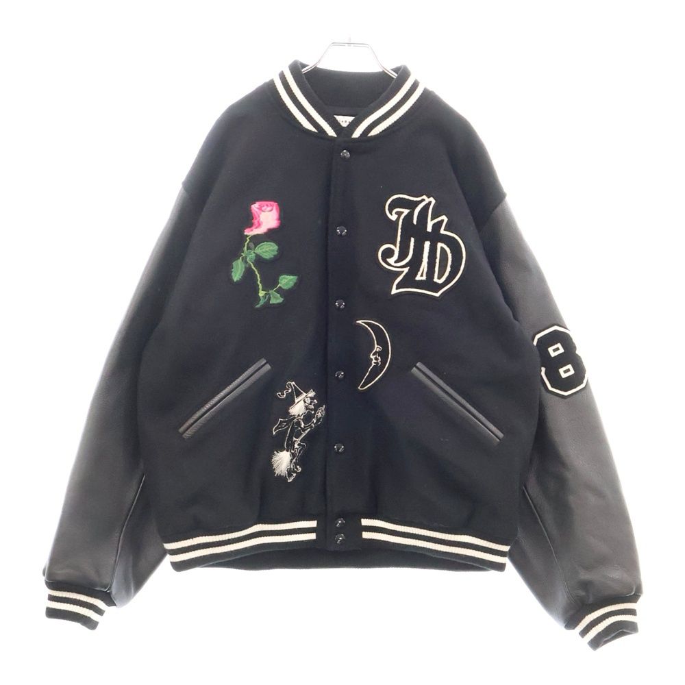 Jieda (ジエダ) 22AW×SKOOKUM スクーカム PATCH STADIUM JACKET アームレザー切替パッチ付きスタジアムジャケット スタジャン ブラック Jie-22W-JK04