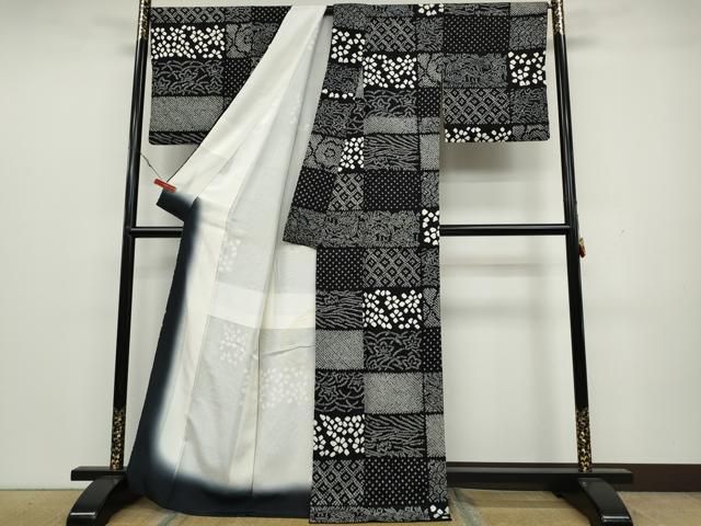 平和屋着物○訪問着 絞り 枝花文 黒地 正絹 逸品 未使用 CAAU1761yc