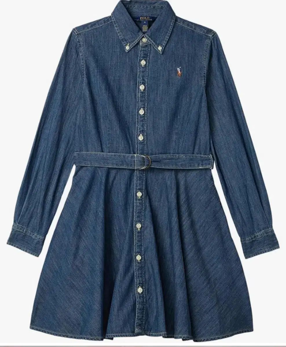 ガールズ12 14 ポロラルフローレン ベルト コットン デニム シャツドレス