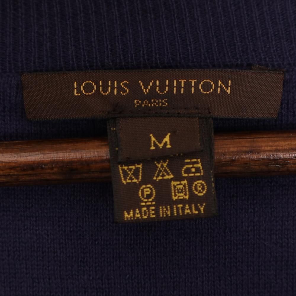 ルイ ヴィトン LOUIS VUITTON カシミヤ コットン 七分袖 ニット セーター ロゴ 刺繍 Vネック M ネイビー /CNC