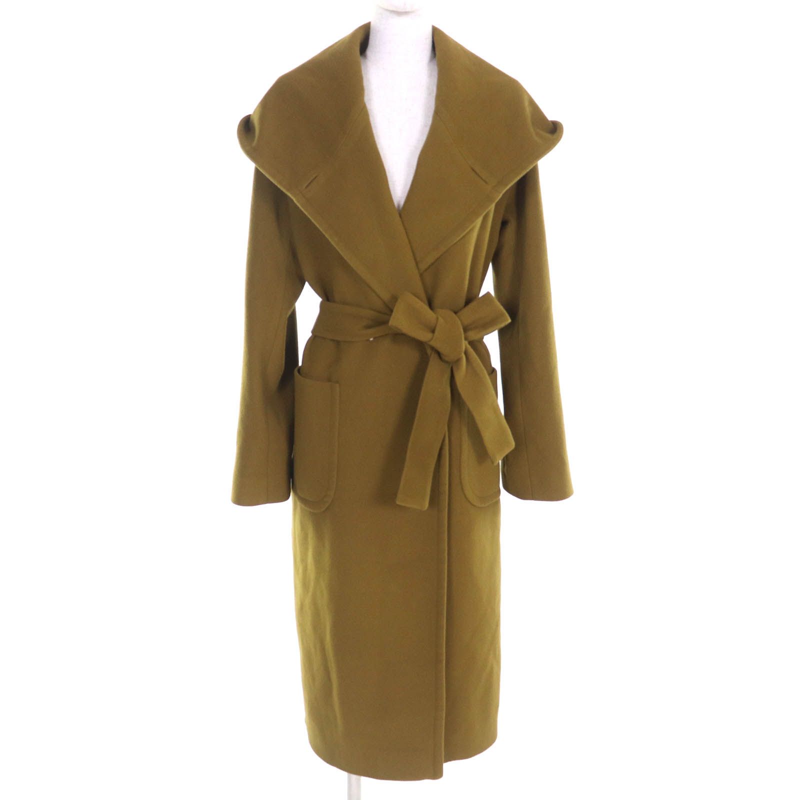 △TAGLIATORE タリアトーレ DAISY ウール カシミヤ ベルト付き ダブルブレスト フーディー ロング コート カーキ系 42 ハンガー付き イタリア製 レディース